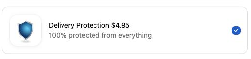 The delivery protection block in a real checkout: shield, title carrying the price, description, and the checkbox on the right of the row.